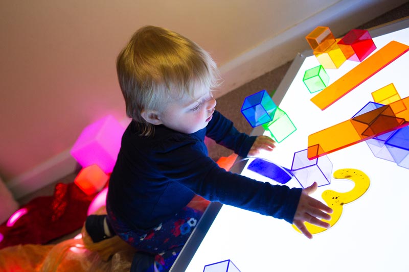 Indoor play with lightup screen and blocks